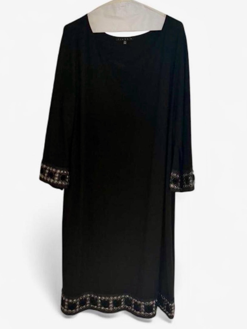 Tiana B black midi black cocktail dress 3/4 sleeve embellished cuffs & hem 18W